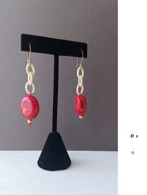 Solud Sterling silver With  Red coral Sone Ans silk paper clip earring